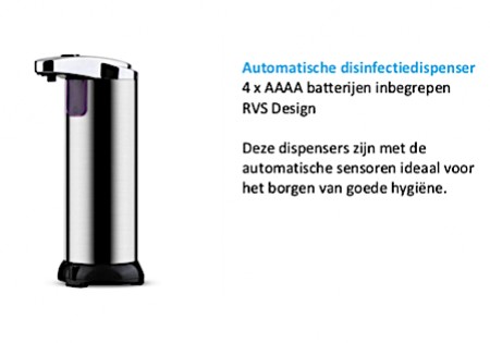 Automatische disinfectiedispenser 4 x AAAA batterijen inbegrepen RVS Design