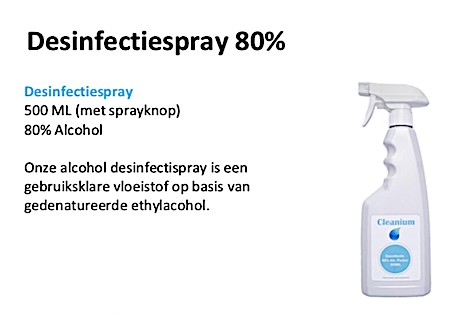 Desinfectiespray 500 ML (met sprayknop) 80% Alcohol