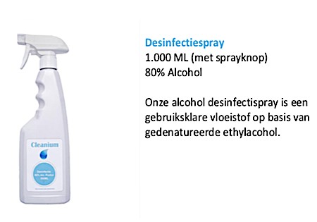 Desinfectiespray 1.000 ML (met sprayknop) 80% Alcohol