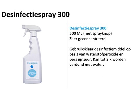 Desinfectiespray 300 500 ML (met sprayknop) Zeer geconcentreerd