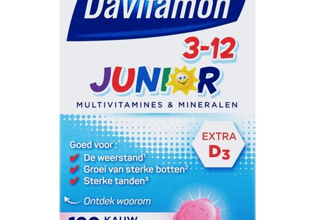 Davitamon Junior 3+ framboos 120 kauwtabletten