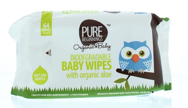 Pure Beginnings Biodegradable baby wipes aloe (64 Stuks)