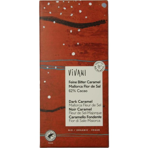 Vivani Chocolade puur caramel zeezout 62% bio (80 Gram)