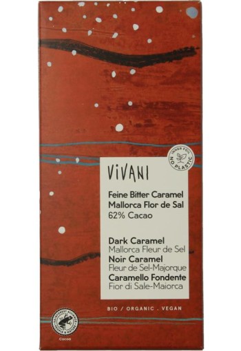 Vivani Chocolade puur caramel zeezout 62% bio (80 Gram)