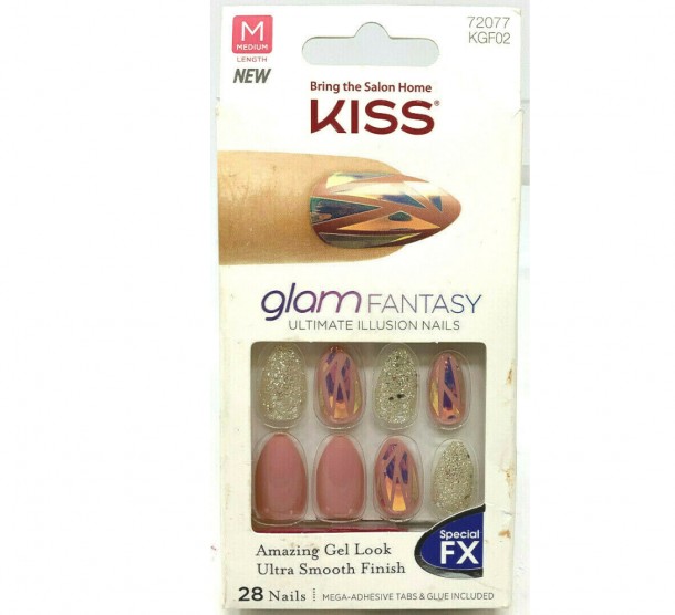 Kiss Glam Fantasy Ultimate Illusion Nails Gel TRAMPOLINE Pink Mosiac Glitter