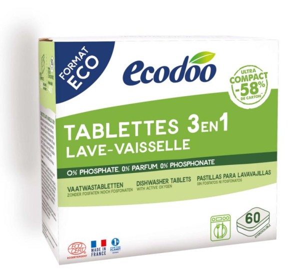 Ecodoo Vaatwas tabletten 3-in-1 geconcentreerd XL bio (60 Stuks)
