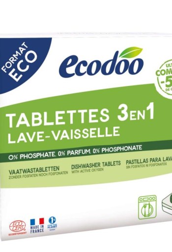 Ecodoo Vaatwas tabletten 3-in-1 geconcentreerd XL bio (60 Stuks)