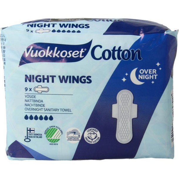 Vuokkoset Maandverband nacht wings organisch katoen (9 Stuks)
