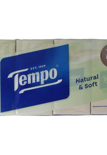 Tempo Natural & soft zakdoekjes 8 x 9 stuks (8 Stuks)