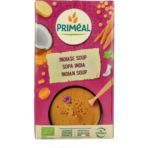 Primeal Indiase soep met rode linzen, kokos en curry bio (1 Liter)