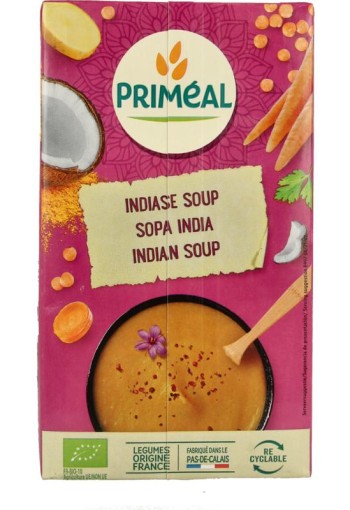Primeal Indiase soep met rode linzen, kokos en curry bio (1 Liter)