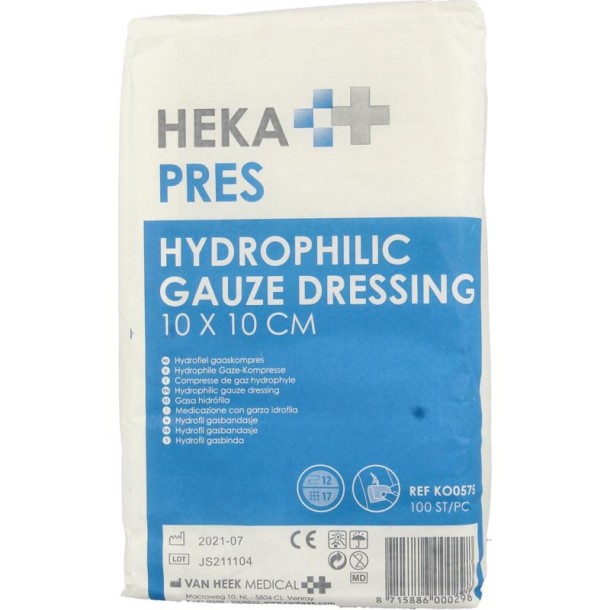 Hekapres Hydrofiele gaaskompres 10 x 10cm (100 Stuks)