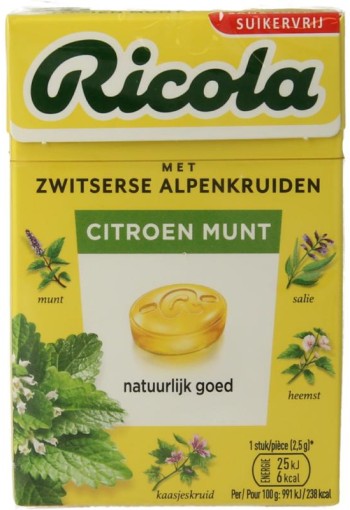 Ricola Citroen munt suikervrij doosje (50 Gram)