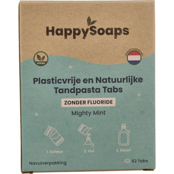 Happysoaps Tandpasta tabs zonder fluoride navulverpakking (62 Stuks)