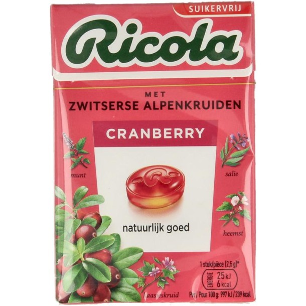 Ricola Cranberry suikervrij doosje (50 Gram)