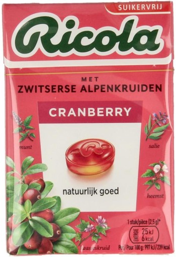 Ricola Cranberry suikervrij doosje (50 Gram)