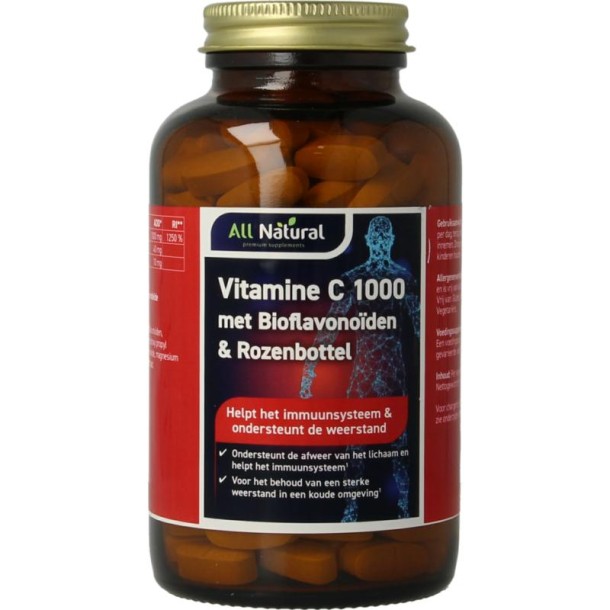 All Natural Vitamine C 1000 met bioflavonoiden & rozenbottel (200 Tabletten)