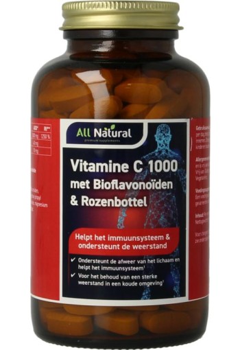 All Natural Vitamine C 1000 met bioflavonoiden & rozenbottel (200 Tabletten)