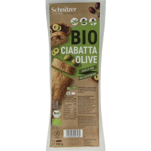 Schnitzer Ciabatta met olijven glutenvrij bio (180 Gram)