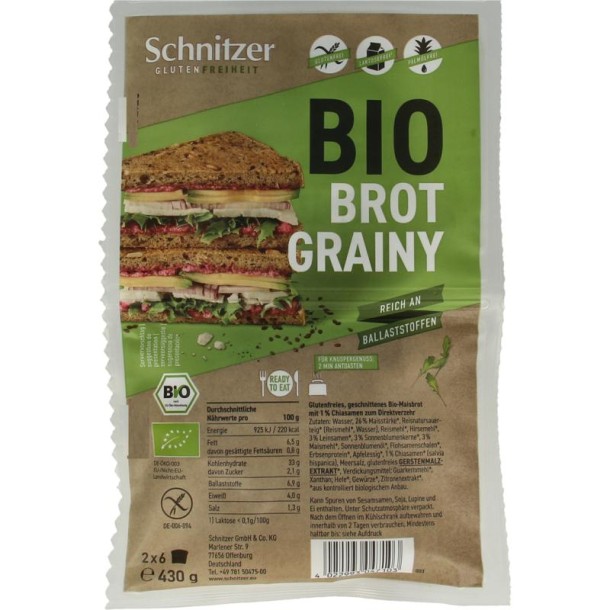 Schnitzer Bread'n toast grainy glutenvrij bio (430 Gram)