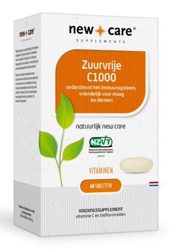 New Care Zuurvrije C1000 ondersteunt het immuunsysteem, vriendelijk voor maag en darmen Inhoud  60 tabletten
