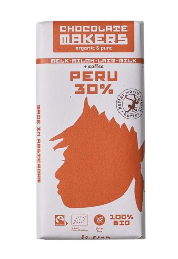 Chocolatemakers Awajun 30% met koffie bio fairtrade bio (80 Gram)