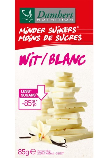 Damhert Chocoladetablet wit minder suikers (85 Gram)