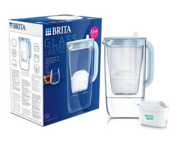 Brita Waterfilterkan glass light blue (1 Stuks)