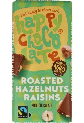 Happy Chocolate Melk geroosterde hazelnoot rozijn bio (100 Gram)