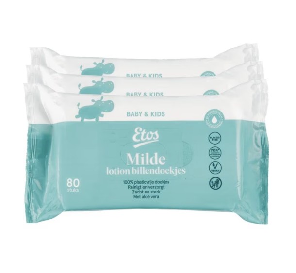 Etos Baby Lotion Billendoekjes Mild Vochtige Doekjes 3x80 stuks