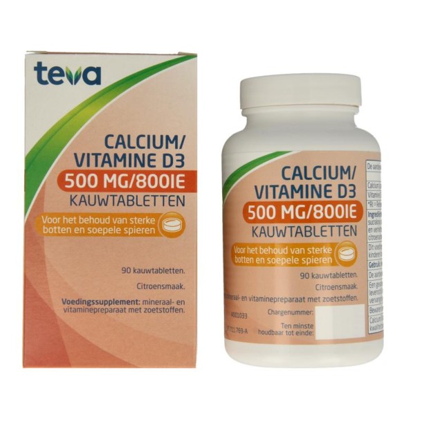 Teva Calcium / vitamine D 500mg / 800IE (90 Kauwtabletten)