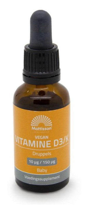 Mattisson Vitamine D3/k baby 10mcg/150mcg vegan druppels (25 Milliliter)