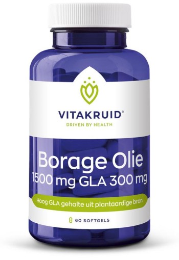 Vitakruid Borage Olie 1500mg GLA 300mg uit plantaardige bron (60 Softgels)