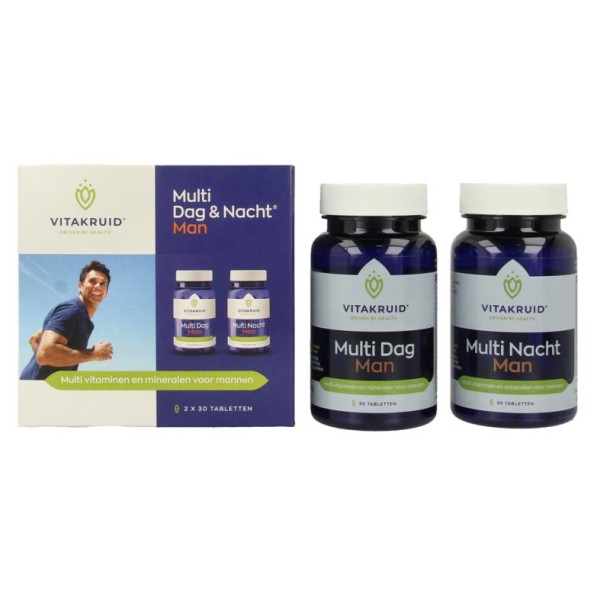 Vitakruid Multi Dag & Nacht Man 100% Vegan 2 x 30 (60 Tabletten)