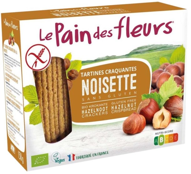 Pain Des Fleurs Krokante bio crackers met hazelnoot glutenvrij (150 Gram)