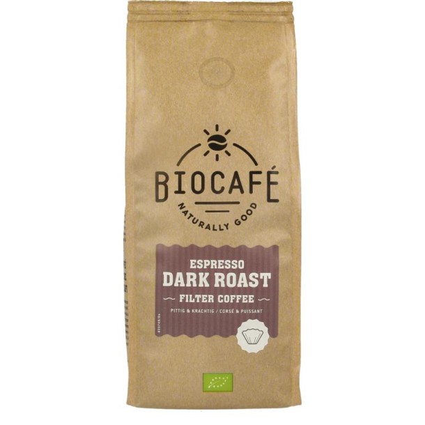 Biocafe Filterkoffie espresso dark roast bio (250 Gram)