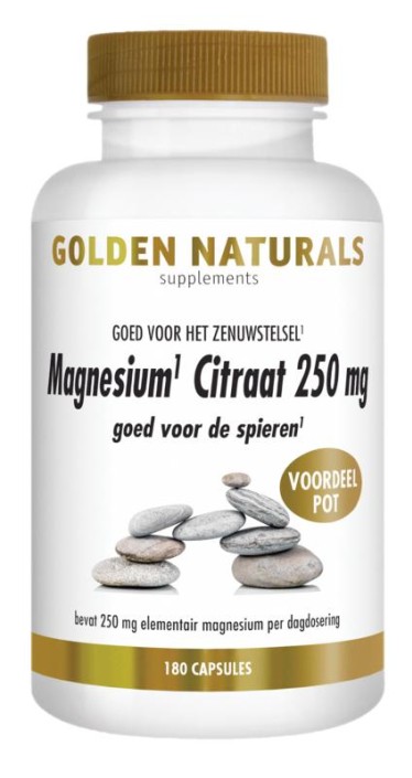 Golden Naturals Magnesium citraat 250mg (180 Vegetarische capsules)