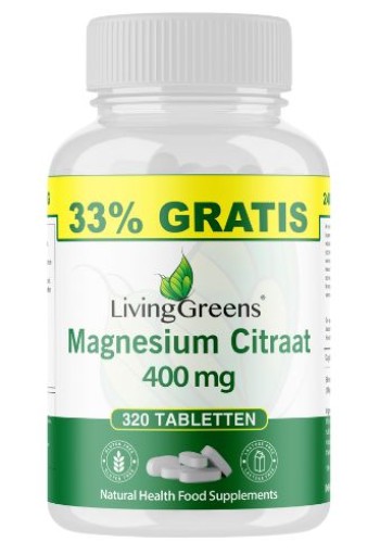 Livinggreens Magnesium citraat 400mg voordeelverpakking (320 Tabletten)