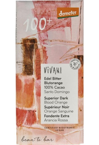 Vivani Chocolade Demeter puur 100% bloedsinaasappel bio (90 Gram)