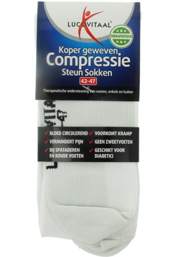 Lucovitaal Koper compressie steunsok maat 42-47 wit (1 Paar)