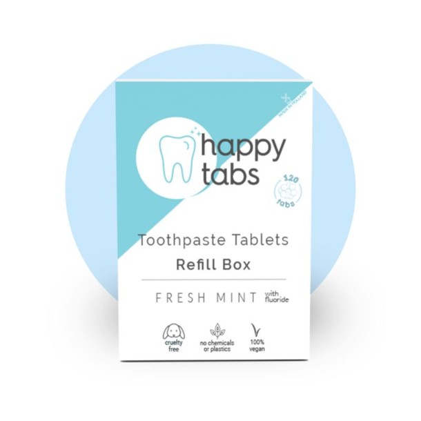 Happy Tabs Tandpasta tabletten fresh mint met fluoride navul (120 Tabletten)