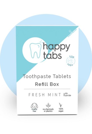 Happy Tabs Tandpasta tabletten fresh mint met fluoride navul (120 Tabletten)
