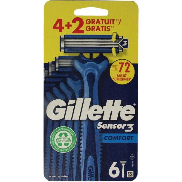 Gillette Sensor 3 comfort wegwerpmesjes (6 Stuks)