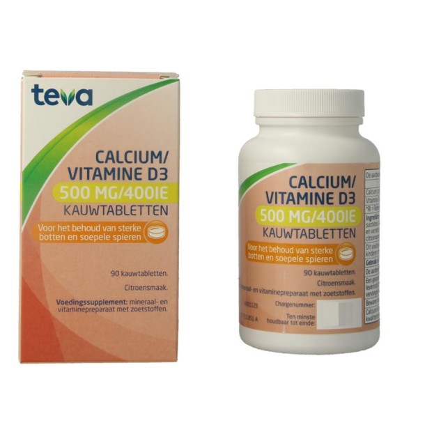 Teva Calcium / vitamine D 500mg / 400IE (90 Kauwtabletten)