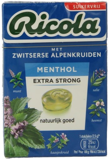 Ricola Menthol extra strong suikervrij (50 Gram)