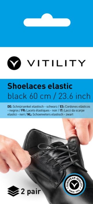 Vitility Schoenveters elastisch zwart 60cm (4 Stuks)