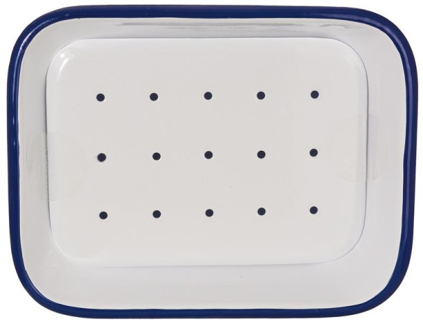 Tade Zeepbakje email met uitlekschaaltje wit/blauw (1 Stuks)