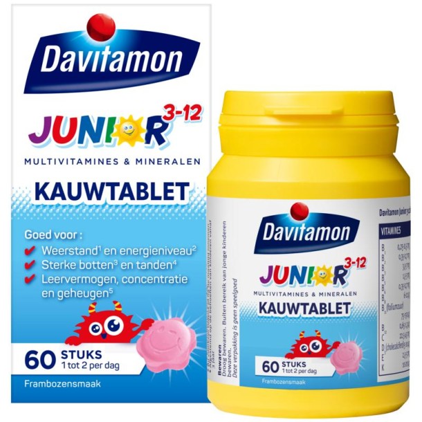 Davitamon Junior 3+ framboos 60 kauwtabletten