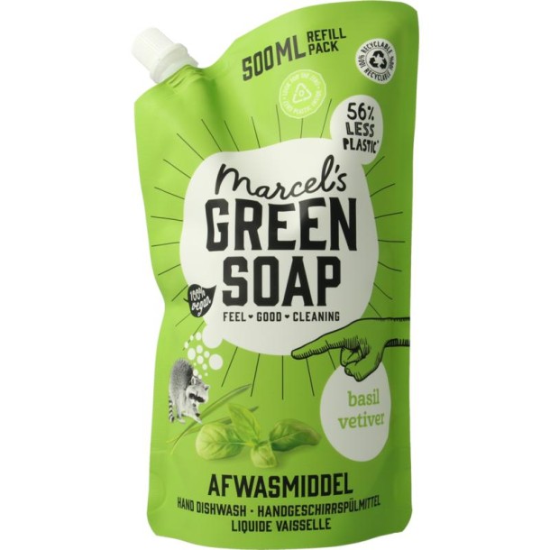 Marcel's GR Soap Afwasmiddel basilicum & vertivert gras navulling (500 Milliliter)