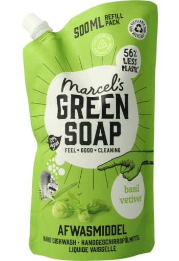 Marcel's GR Soap Afwasmiddel basilicum & vertivert gras navulling (500 Milliliter)